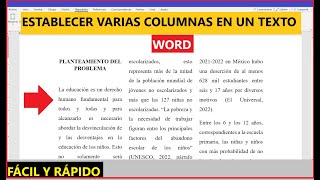 Cómo establecer VARIAS COLUMNAS en un TEXTO en WORD [upl. by Anidem]