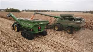 KLEIN FARMS LIBERTY INDIANA SHELLING CORN OCT 25TH 2019 DRONE VIDEO [upl. by Akeit]