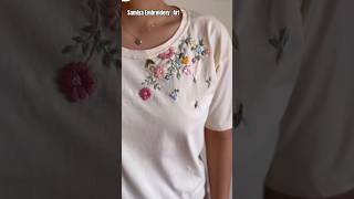 TSHIRT 👕 Embroidery With🧵🌿 Beautiful Design for fashionable Dress Basic Stitch for beginnersshorts [upl. by Fulmer]