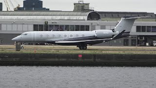 Gulfstream G650ER N143 Departing London  City LCYEGLC g650 londoncityairport aviation [upl. by Hallee69]