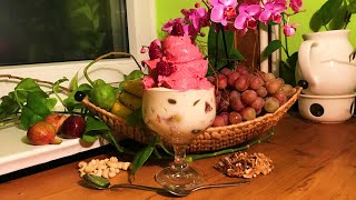 Raspberry Ice Cream on Walnut Fig Grapes with Lemony Banana Yogurt  Take 3 [upl. by Noffets]