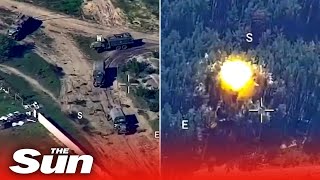 Ukrainian forces wipe out Russian military convoy using American HIMARS and Estonian drones [upl. by Woodford]