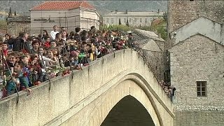 Bosnians mark 20th anniversary of Mostar bridge destruction [upl. by Zephaniah960]