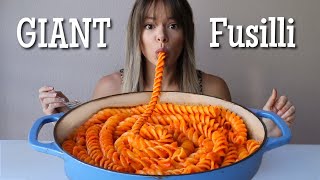 Spicy Roasted Red Pepper alla Vodka MUKBANG with Giant Fusilli [upl. by Nwahsit]