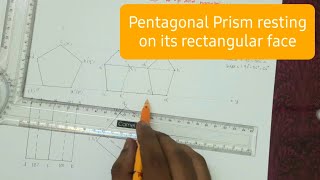 Pentagon Prism  Rectangular face resting  inclined to VP  Projection of solids  Graphics  Tamil [upl. by Llenrrad]