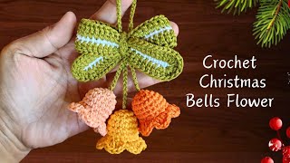 😍 Crochet Bell Flower Christmas Ornament 🎀 Crochet Bow Keychains‼️Crochet Tutorial for Beginners [upl. by Waldo]