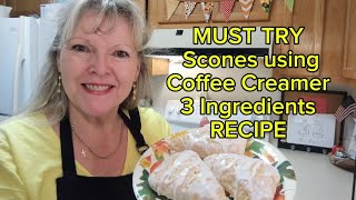 Easy scones recipe using coffee creamer only three ingredients maple icing simple BEST RECIPE [upl. by Iramo]