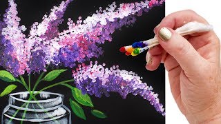 Lilacs in Mason Jar Q Tip Painting for Beginners Tutorial 🌷🎨💜  TheArtSherpa [upl. by Hemminger]