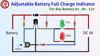 12 volt battery full charge indicator circuit  6v 9v 12v Adjustable [upl. by Soutor45]