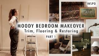 MOODY BEDROOM MAKEOVER Trim Flooring amp Restoring PART ONE  XO MaCenna [upl. by Gnaw661]