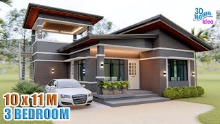 HOUSE DESIGN IDEA  10 X 11 Meters with 3 Bedroom and Roofdeck Pinoy House [upl. by Yentirb]