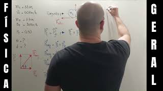 245 Física I  Exercício  Colisão Inelástica Bidimensional  MoysésVol01Cap09Exe11 [upl. by Ihcelek]