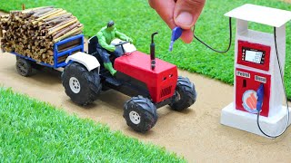 top creative diy mini tractor wood and petrol pumsanocreator [upl. by Parfitt]