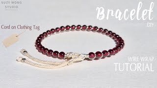 Simple wire wrap bracelet with a cord of clothing tag Bracelet Tutorial DIY Jewelry How to make [upl. by Grover957]