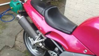 Triumph 955I speed triple nuclear red carbon high level exhaust flames sound [upl. by Pamella]