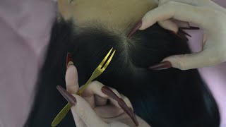 ASMR Hair Play No Talking Real Person Scalp Check With Tools For Deep Sleep [upl. by Ezeerb510]