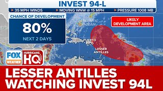 Invest 94L On Track To Become Tammy Tropical Storm Watches Could Come For Lesser Antilles [upl. by Yerg]