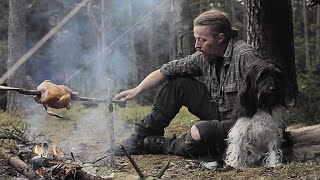 3 days solo bushcraft  Day 1  Bow drill  Diy saw  Chick on stick  Reflector  Canvas tarp [upl. by Oirottiv]