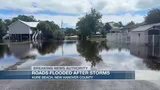 Roads houses and cars flooded during storms in Kure Beach [upl. by Alleacim452]