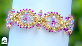 Seed Bead and Crystal Bracelet Tutorial With Peyote Stitch LAVISH LEAVES [upl. by Rosemaria716]