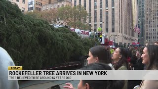 Rockefeller tree arrives in NYC [upl. by Neehar582]