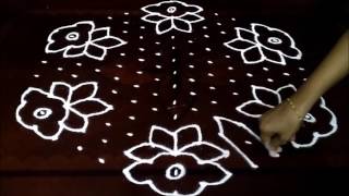 Simple flowers kolam with 158 middle  chukkala muggulu with dots rangoli design [upl. by Eedolem]