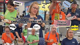 Americans coworker trying EmbutidoFILIPINO Meatloaf try7 [upl. by Abramo666]