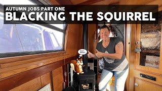 BLACKING THE SQUIRREL  RENOVATING THE MORSO STOVE 1410  NARROWBOAT JOBS [upl. by Aduh]