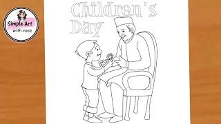 How to draw Jawaharlal Nehru Childrens day drawing Chachaji drawing simple art with rose [upl. by Attevad404]