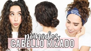 3 PEINADOS PARA CABELLO RIZADOONDULADO SÚPER FÁCILES [upl. by Hasila]