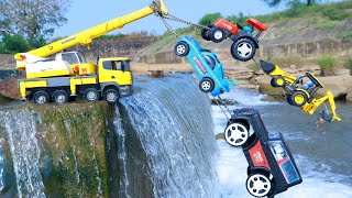 Bolero Car Swaraj Tractor Jcb 3dx Plus Mahindra Thar Accident Pulling Out Big Crane Machine  CS Toy [upl. by Aridni]