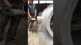 Drilling process of cement concrete pipes with water mill drill [upl. by Noizneb961]