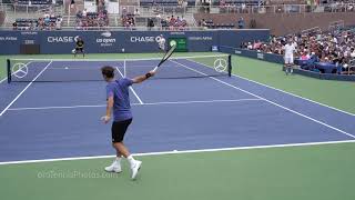 Roger Federer v Two Guys 2018 US Open practice 4K [upl. by Danzig487]