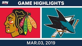 NHL Highlights  Blackhawks vs Sharks – Mar 3 2019 [upl. by Marian714]