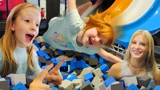 ADLEY amp NASTYA NiNJA JUMP PARK Payton teaches GYMNASTiCS amp Ninja Kidz trampoline tricks [upl. by Neri]