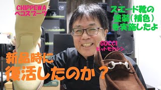 《GUCCIのビットモカシン＆CHIPPEWAペコスブーツのメンテナンス。スエード靴が蘇り新品の風合い！》 [upl. by Niu441]