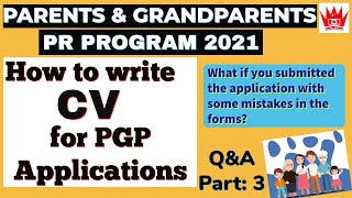 PGP How to write CV  Resume for PARENTS AND GRANDPARENTS PR 2021 Q amp A  3  Canadian Charisma [upl. by Silletram]