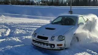 Toyota Celica GT4 in Alaska having fun drifting on a hill [upl. by Ilbert213]