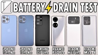 iPhone 13 Pro Max vs 12 Pro Max  S21 Ultra  P50 Pro  Mi 11 Ultra  Mix 4 Battery Life DRAIN Test [upl. by Itin725]