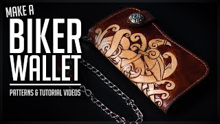 Making a LEATHER BIKER WALLET  Long Wallet [upl. by Hogg]