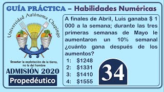 Ejercicio 34  Admisión Propedéutico  Universidad Autónoma Chapingo  Habilidad Numérica [upl. by Sung111]