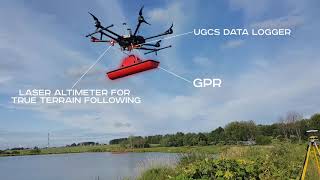 Drone equipped with Ground Penetrating Radar GPR for freshwater bathymetry [upl. by Annoek]