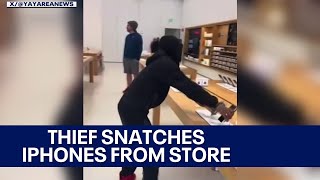 Thief steals iPhones from California Apple store [upl. by Odine]