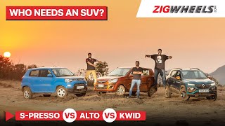 🚗 Renault Kwid vs 🚗 Maruti Alto k10 vs 🚗 SPresso OffRoad Challenge  ZigWheels [upl. by Nilak]