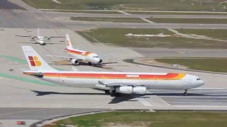 Airbus A340 Iberia despegando desde Cabecera 36L en Madrid Barajas [upl. by Slin]