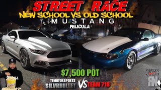 STREET RACE NITROUS SN95 MUSTANG VS TFM PRO CHARGED S550 MUSTANG WHAT A RACE [upl. by Aicylla]