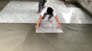 Excellent Bedroom Floor Construction Technique Using Faux Stone Ceramic Tiles Sized 80 x 80Cm [upl. by Paley140]