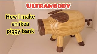 wood turning a beautiful piggy bank from an Ikea bed [upl. by Aicilra]