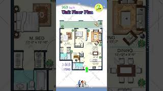 Color Floor Plan 969 SqFt 2BHK DenOffice Suite 203 Sidney apartment floorplan unit [upl. by Latsyrhc]