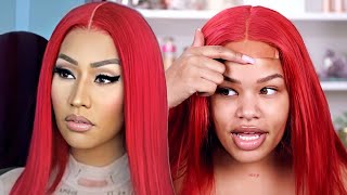 WATCH ME RECREATE  NICKI MINAJ BRIGHT RED SLEEK HAIR  Arnellarmon [upl. by Cort]